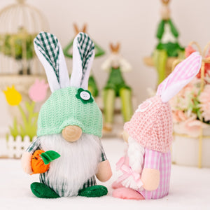 Easter Plaid Knitted Hat Faceless Doll with Rabbit Ears