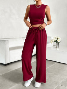 Mock Neck Sleeveless Top and Drawstring Pants Set [ click for additional color options]