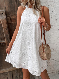 Eyelet Grecian Neck Mini Dress [ click for additional color options]