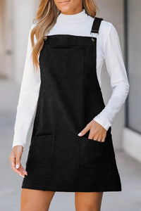 Pocketed Square Neck Wide Strap Overall Dress available in 2 Color Options