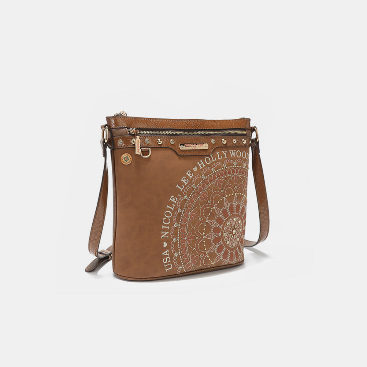 Nicole Lee USA Metallic Stitching Embroidery Inlaid Rhinestone Crossbody Bag [ click for additional color options]