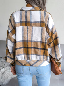 Plaid Collared Neck Long Sleeve Jacket Available in Multiple Color Options