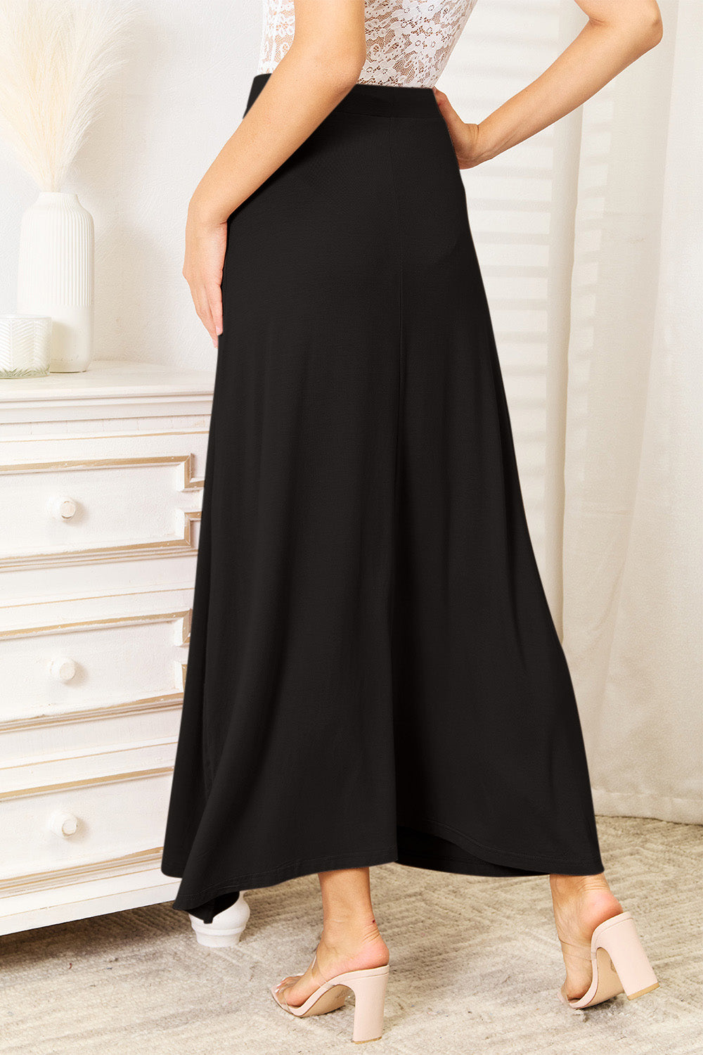 Double Take Full Size Soft Rayon Drawstring Waist Maxi Skirt Rayon [ click for additional color options]