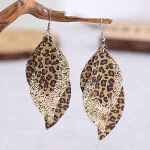 PU Leather Leopard Leaf Earrings🟡⚪️