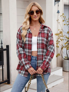 Mandy Pocketed Plaid Collared Neck Long Sleeve Shirt Available In Multiple Color Options