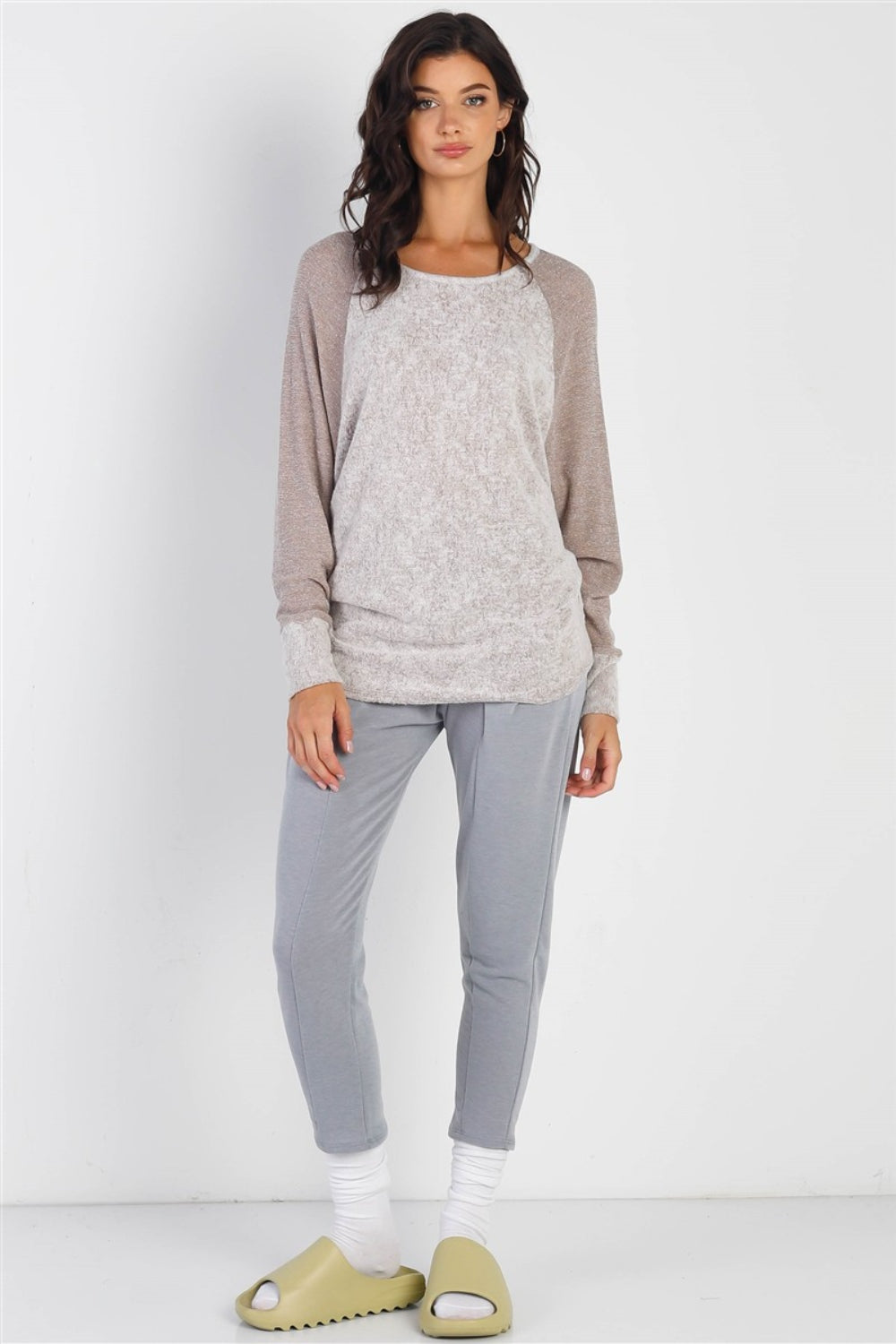 Cherish Apparel Round Neck Long Sleeve Contrast Top [ click for more options]