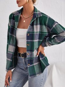 Plaid Collared Neck Button Down Jacket Available In Multiple Color Options