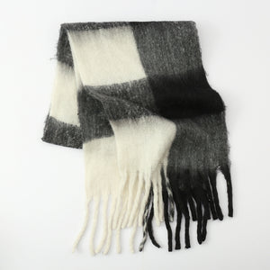 Fringe Contrast Plaid Polyester Scarf🟤🔴⚫️🟢