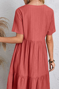 Full Size Ruched V-Neck Short Sleeve Dress [click for additional options]