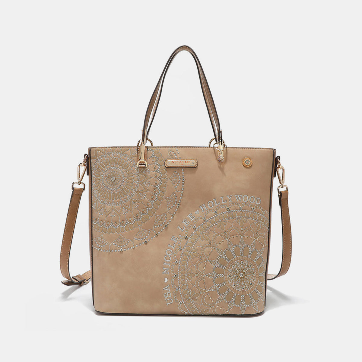 Nicole Lee USA Metallic Stitching Embroidery Inlaid Rhinestone Tote Bag [ click for additional color options]