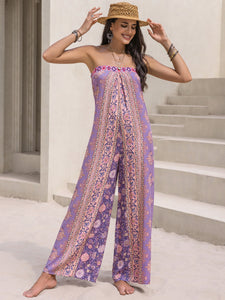 Tied Printed Tube Wide Leg Jumpsuit [ click for additional color options]