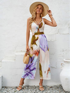 Cutout Printed Wide Strap Jumpsuit [ click for additional color options]