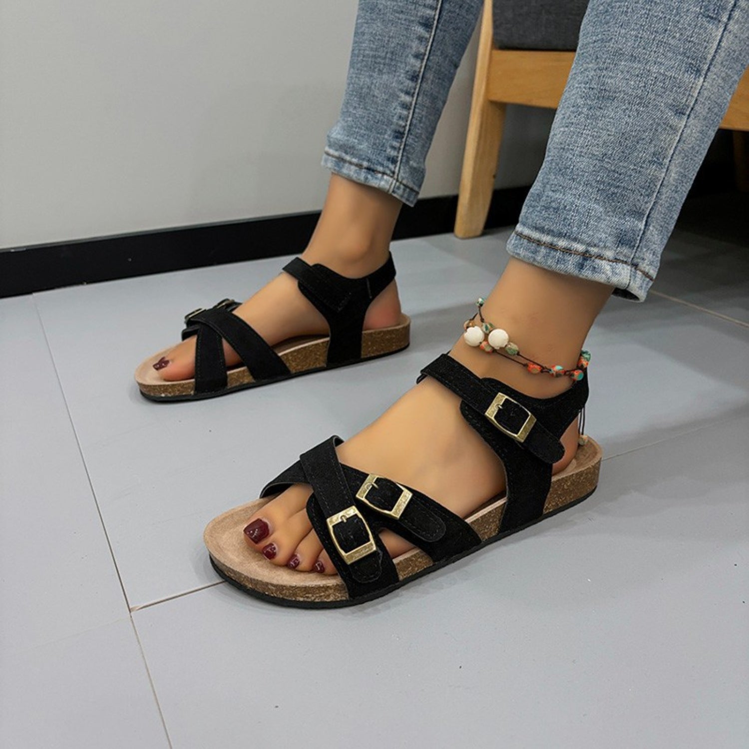 Open Toe Flat Buckle Sandals available in 3 colors {Click}