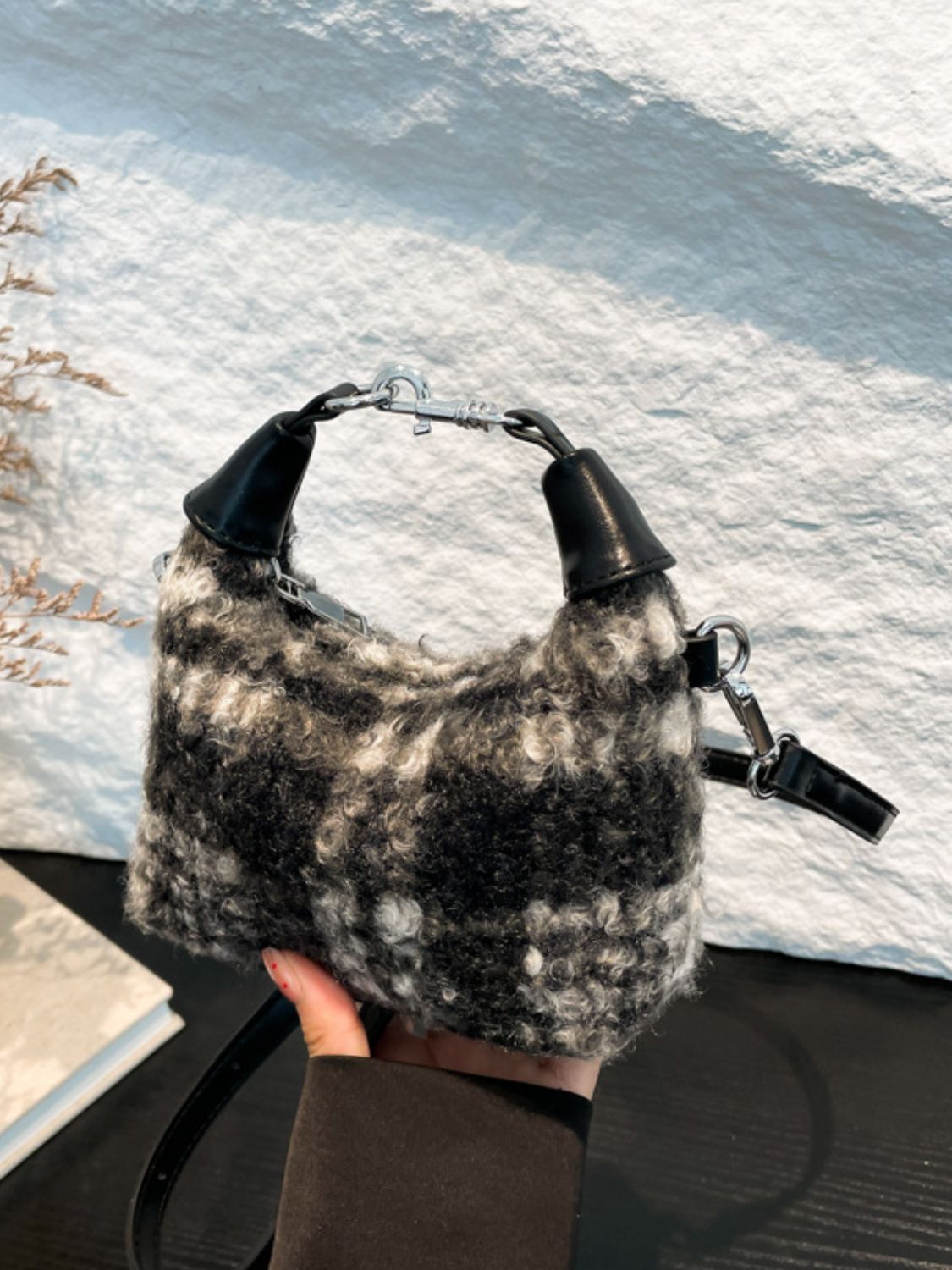 Fuzzy Polyester Mini Handbag with Zipper ( Multiple options available)