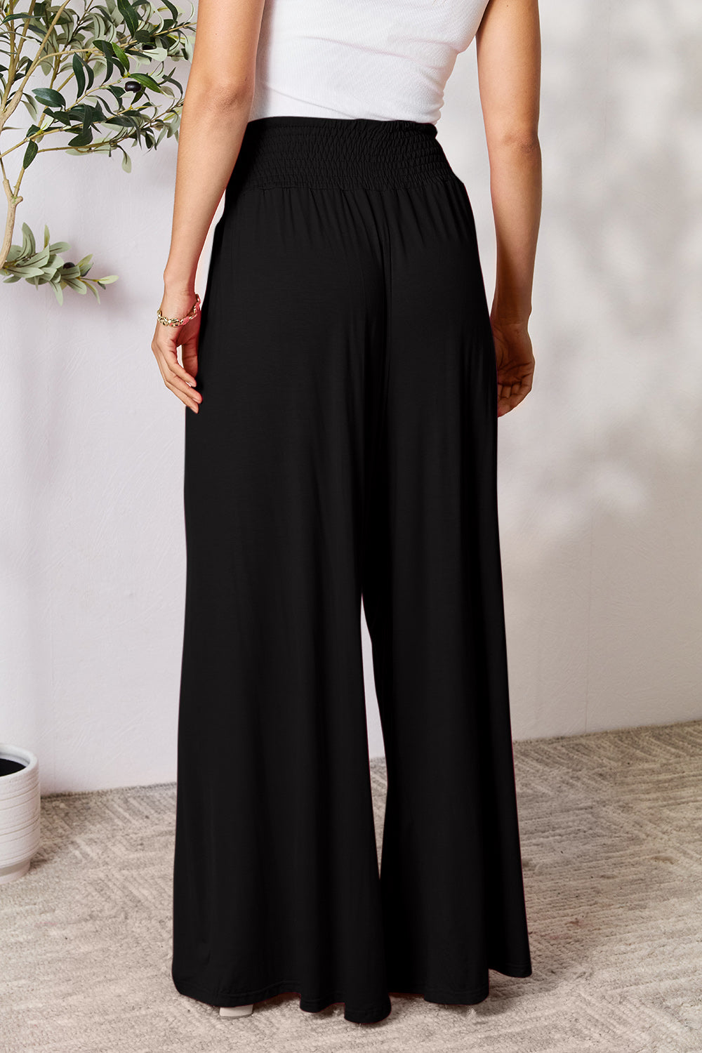 Double Take Full Size Smocked Wide Waistband Wide Leg Pants [Click for additional options]