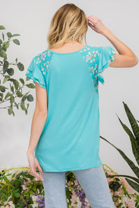 Celeste Full Size Floral Contrast Short Sleeve Top [ click for additional color options]