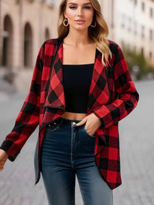 Plaid Open Front Long Sleeve Jacket Available In Multiple Color Options🔴⚪️🟤