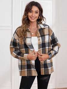 Plaid Collared Neck Button Down Jacket Available In Multiple Color Options