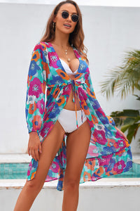 Printed Long Sleeve Tie Front Cover Up Available in Multiple Color Options [Click]