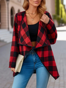 Plaid Open Front Long Sleeve Jacket Available In Multiple Color Options🔴⚪️🟤