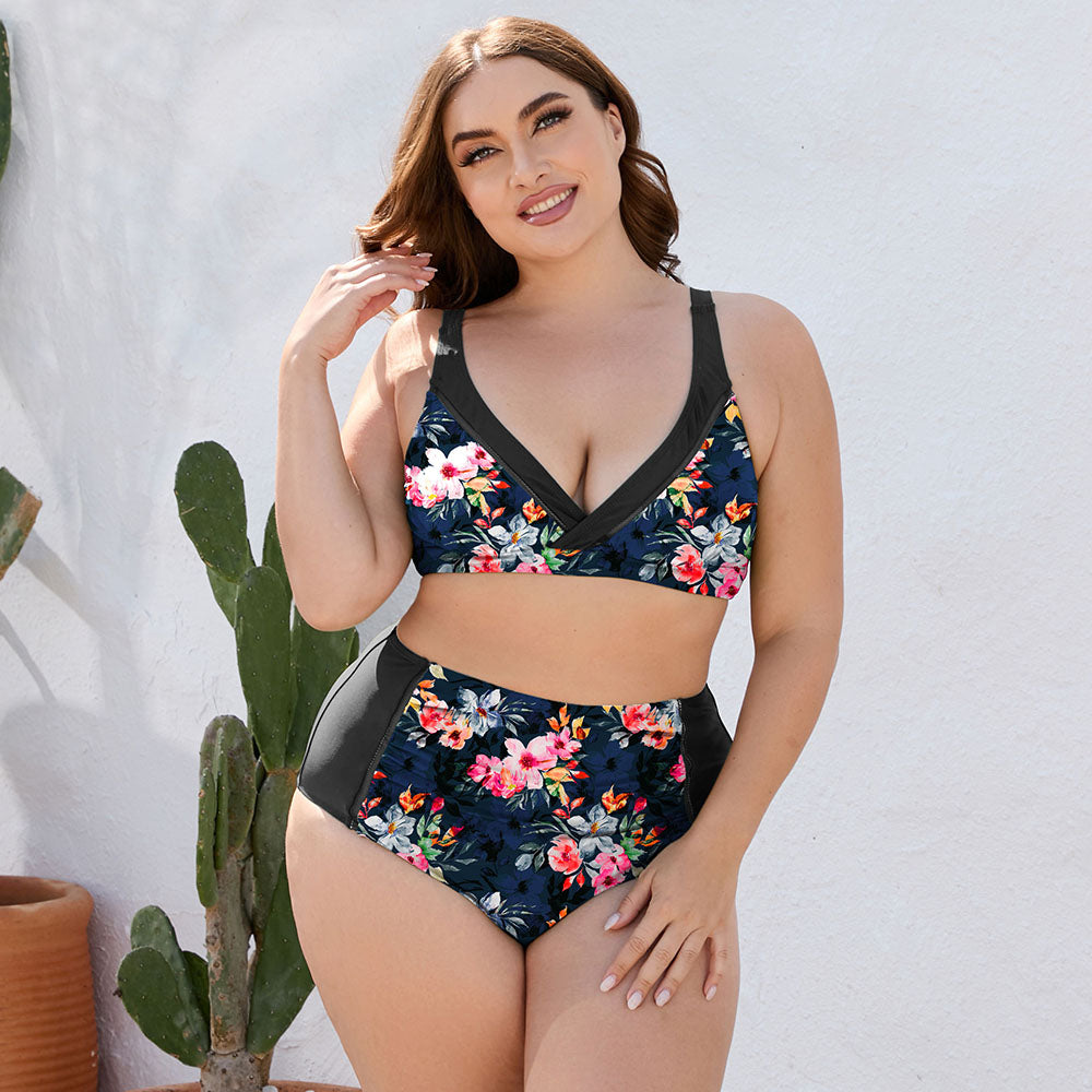 Plus Size Floral High Waist Two-Piece Swim Set { Click for more}