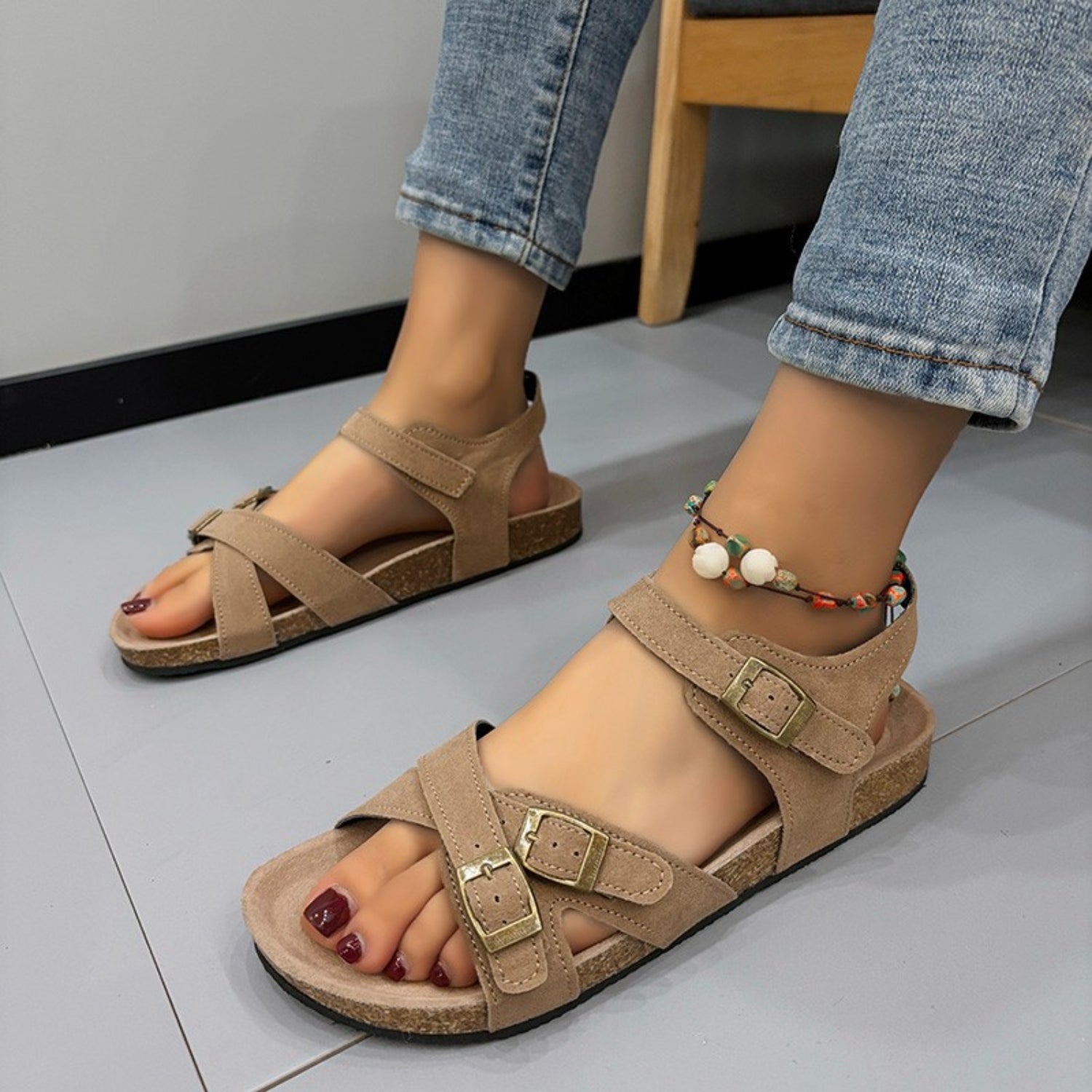 Open Toe Flat Buckle Sandals available in 3 colors {Click}