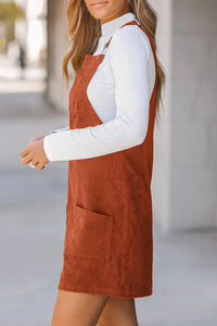 Pocketed Square Neck Wide Strap Overall Dress available in 2 Color Options