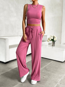 Mock Neck Sleeveless Top and Drawstring Pants Set [ click for additional color options]