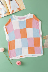 Color Block Round Neck Cap Sleeve Knit Top [ click for additional color options]