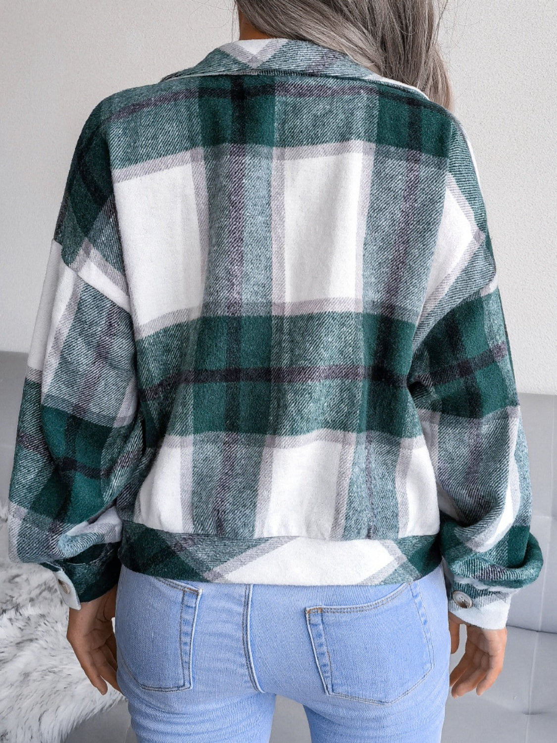 Plaid Collared Neck Long Sleeve Jacket Available in Multiple Color Options