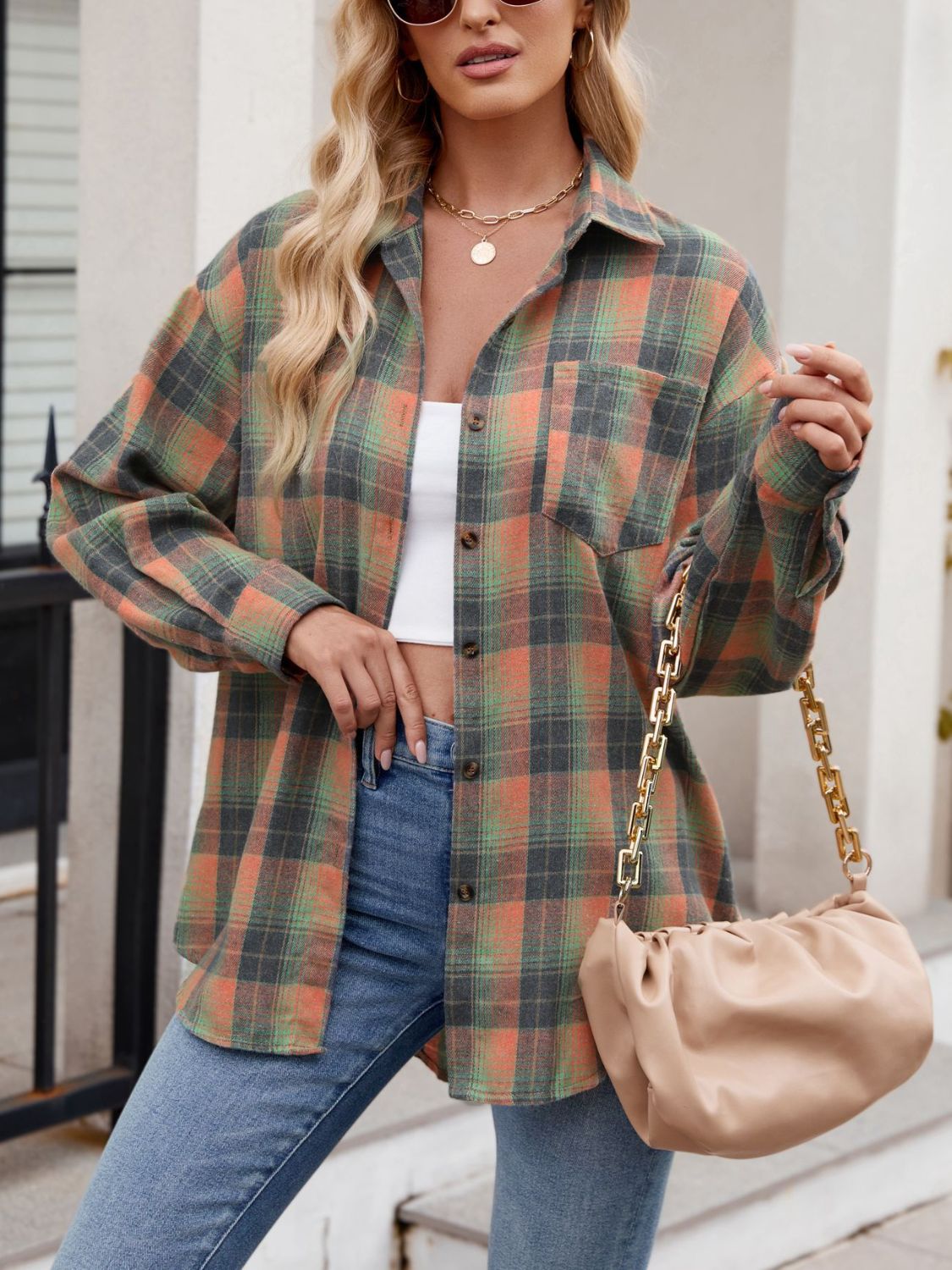 Mandy Plaid Collared Neck Long Sleeve Shirt Available in Multiple Color Options