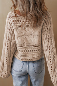 Cable-Knit Openwork Long Sleeve Sweater ( Available in Multiple Color Options)