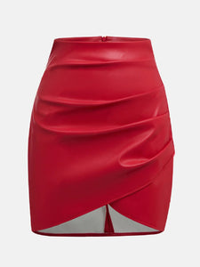 Ruched Asymmetrical Hem Skirt🟤⚫🔴