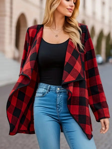 Plaid Open Front Long Sleeve Jacket Available In Multiple Color Options🔴⚪️🟤