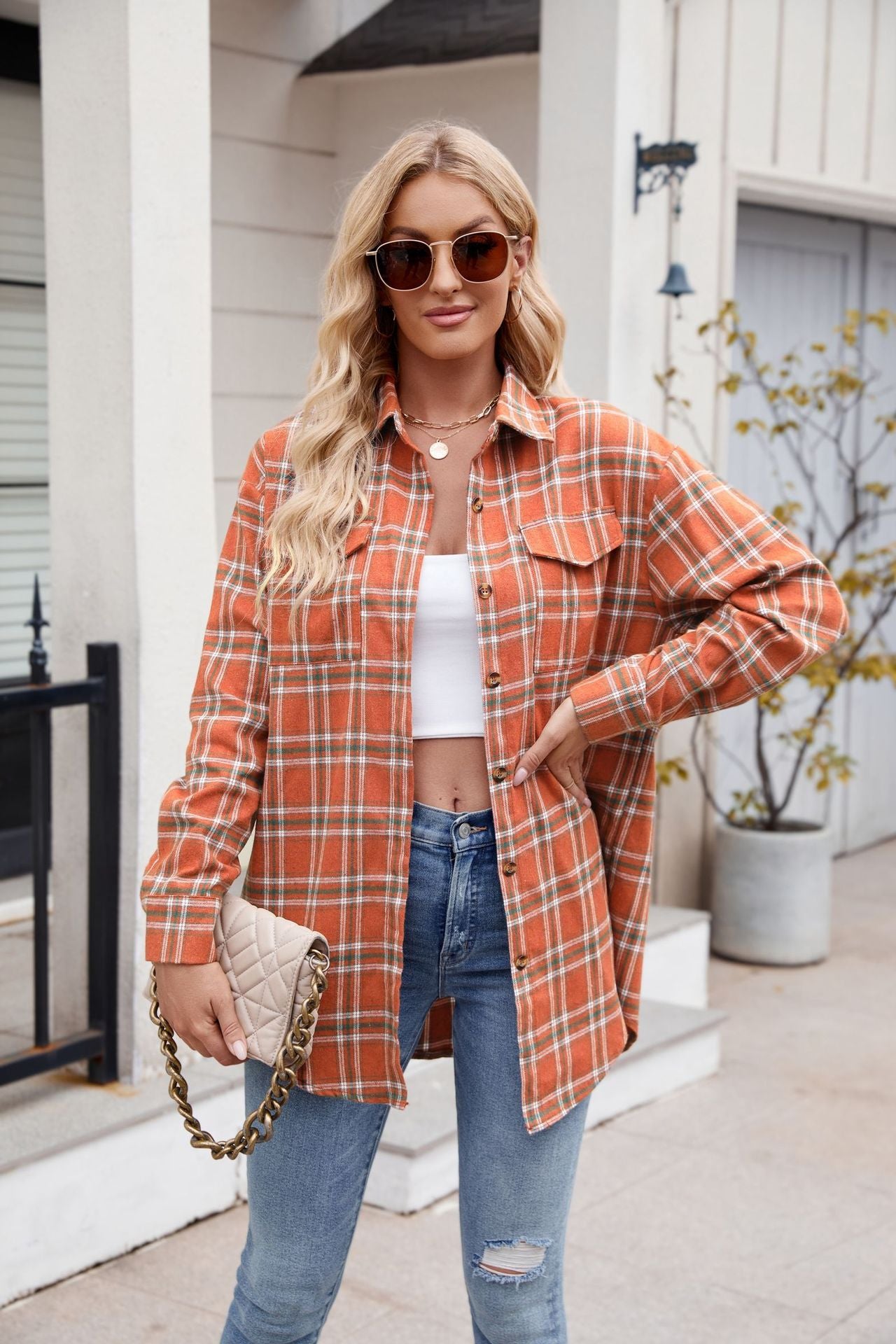 Mandy Plaid Button Up Long Sleeve Shirt Available in Multiple Color Options