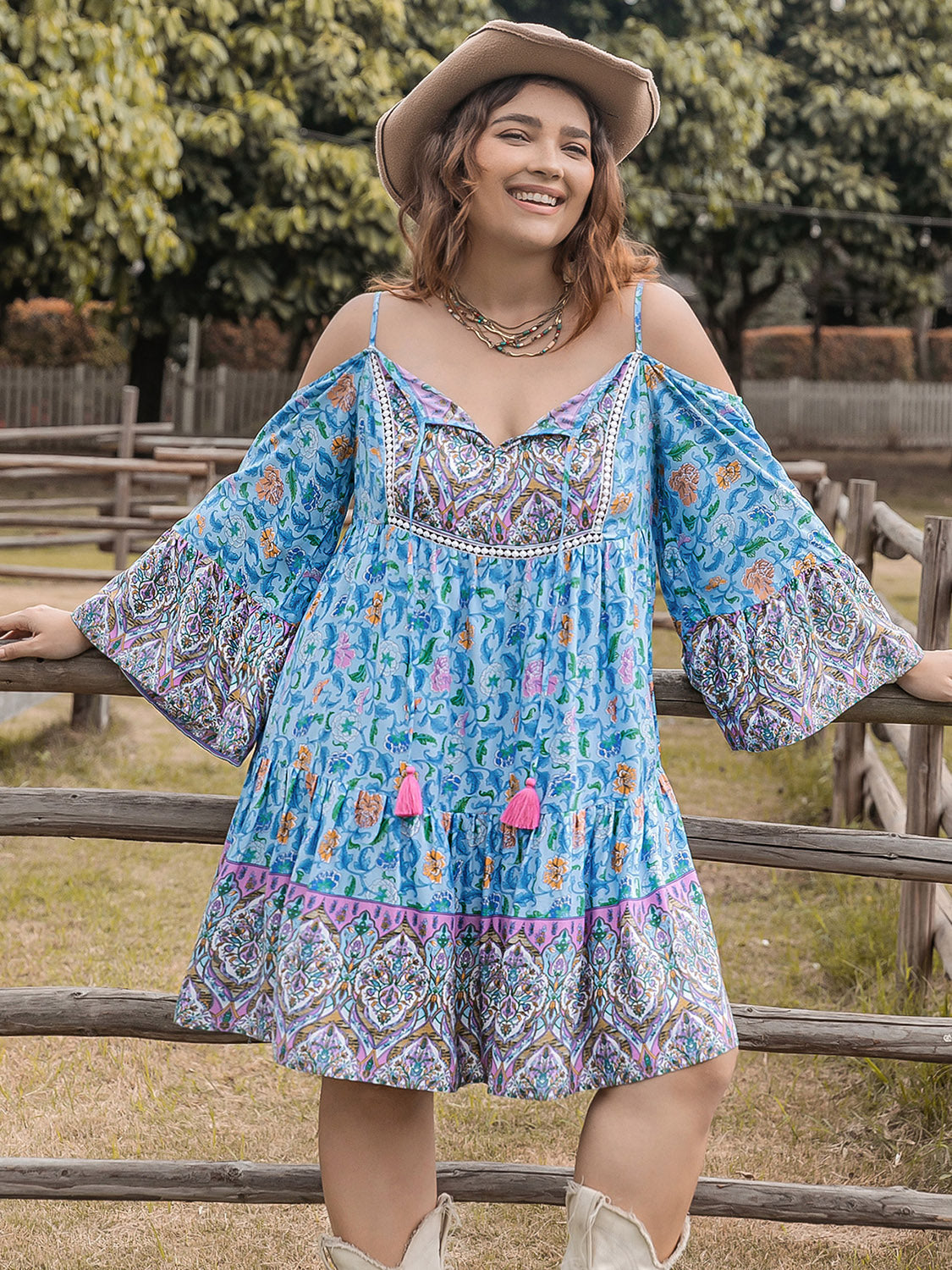 Plus Size Printed Long Sleeve Mini Dress [click for additional color options]