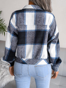 Plaid Collared Neck Long Sleeve Jacket Available in Multiple Color Options