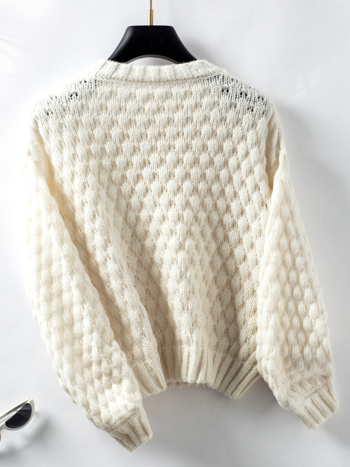 Cable-Knit Round Neck Long Sleeve Sweater🟤⚪️🔘