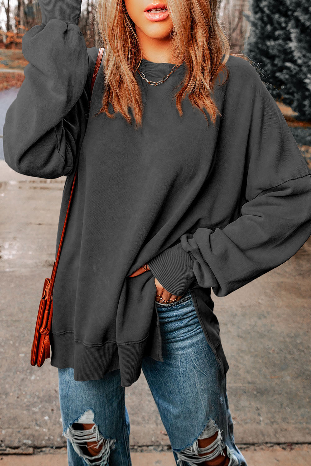 Dropped Shoulder Round Neck Long Sleeve Blouse [additional options available]