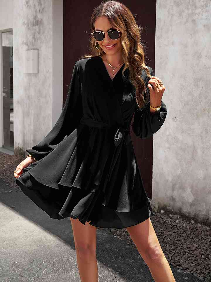 Surplice Neck Tie Waist Long Sleeve Dress  [Click for additional options]