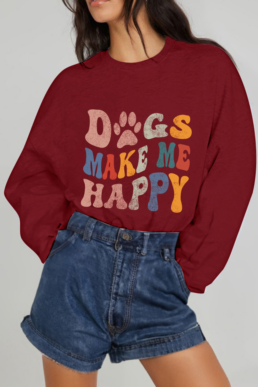 Simply Love Full Size DOGS MAKE ME HAPPY Graphic Sweatshirt