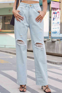 Baeful Distressed Straight Leg Jeans with Pockets