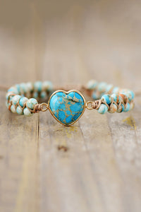Handmade Heart Shape Natural Stone Bracelet Available in Multiple Colors