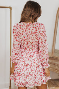 Floral Deep V Flounce Sleeve Mini Dress Available in Multiple Color Options