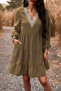 Lace Trim V-Neck Long Sleeve Dress  [Click for additional options]