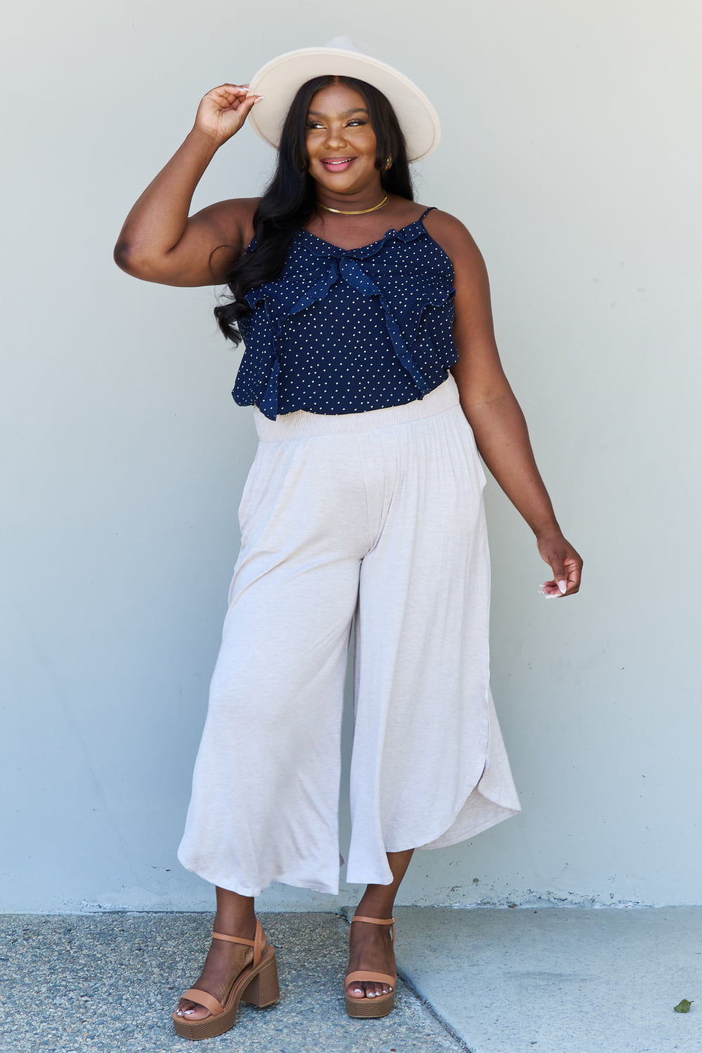 ODDI Full Size Wide Leg Palazzo Pants in Oatmeal