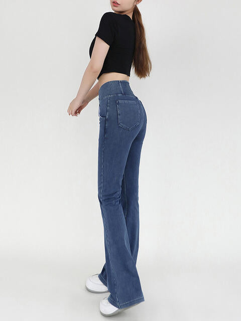 Wide Waistband Bootcut Jeans with Pockets  [Click for additional options]