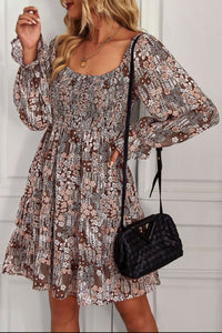 Floral Long Flounce Sleeve Square Neck Dress [ Click for Options]