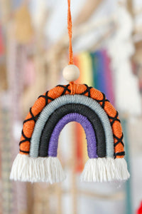 Fringe Macrame Rainbow Shape Wood Bead Cotton Keychain