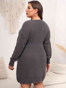 Plus Size Dropped Shoulder Long Sleeve Knit Mini Dress  [Click for additional options]